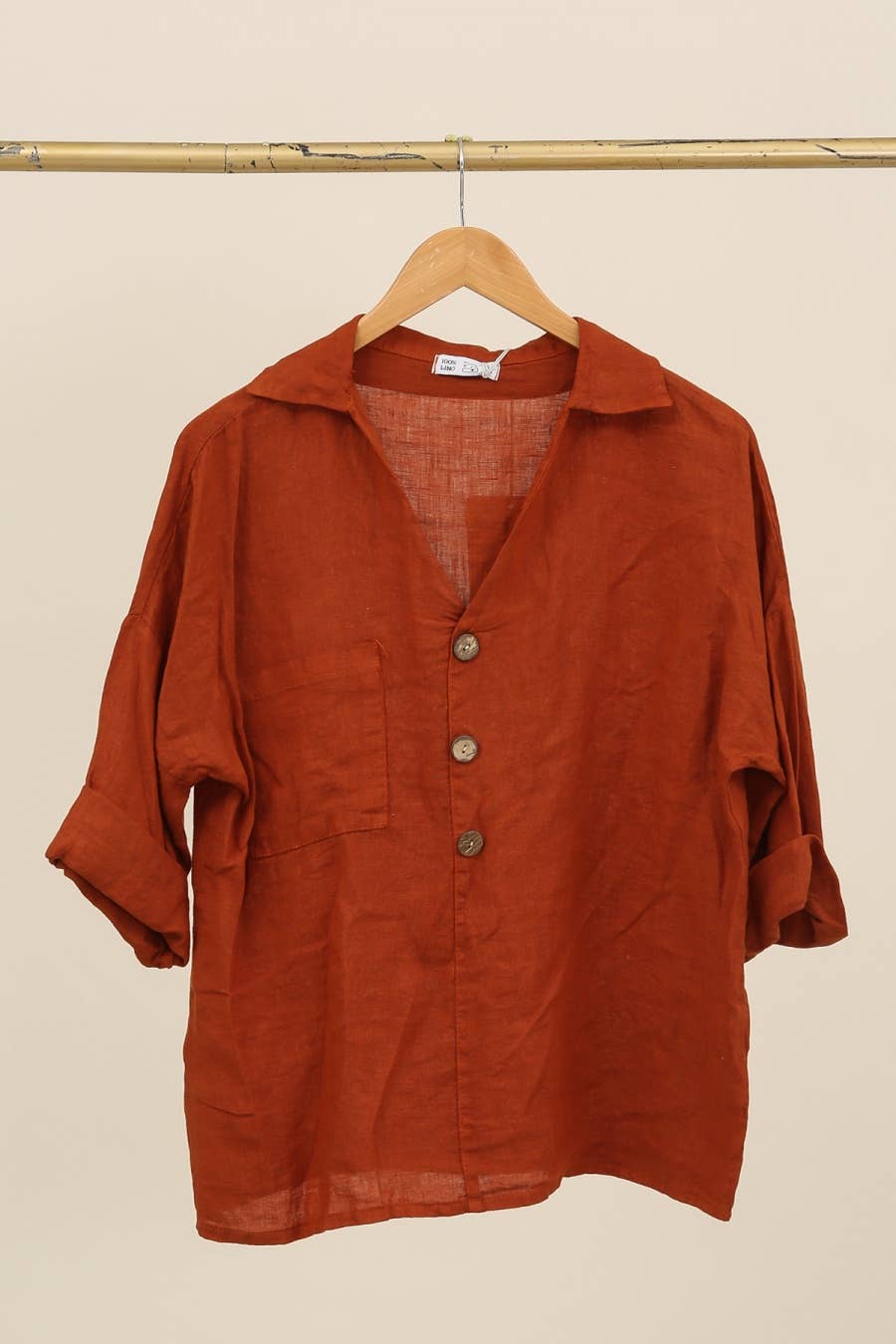 Linen blouse v-neck 68137 100% linen: Frog
