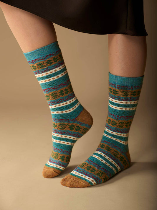 Nordic Alpaca Socks | Full Cushion Socks | Crew Socks: Turquoise / Medium