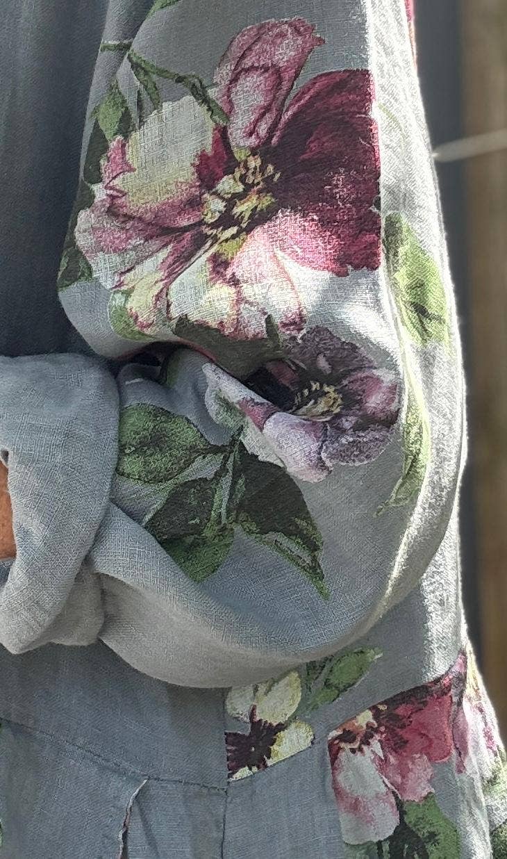 JACKET 1142 FLOWERS LINEN MATERIAL WITH POCKETS: Beige