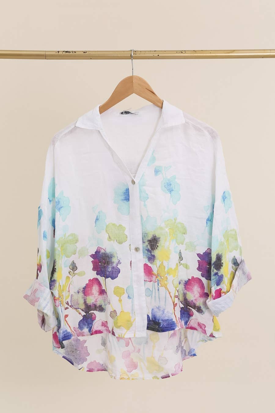Floral Print Blouse 100% Linen: White