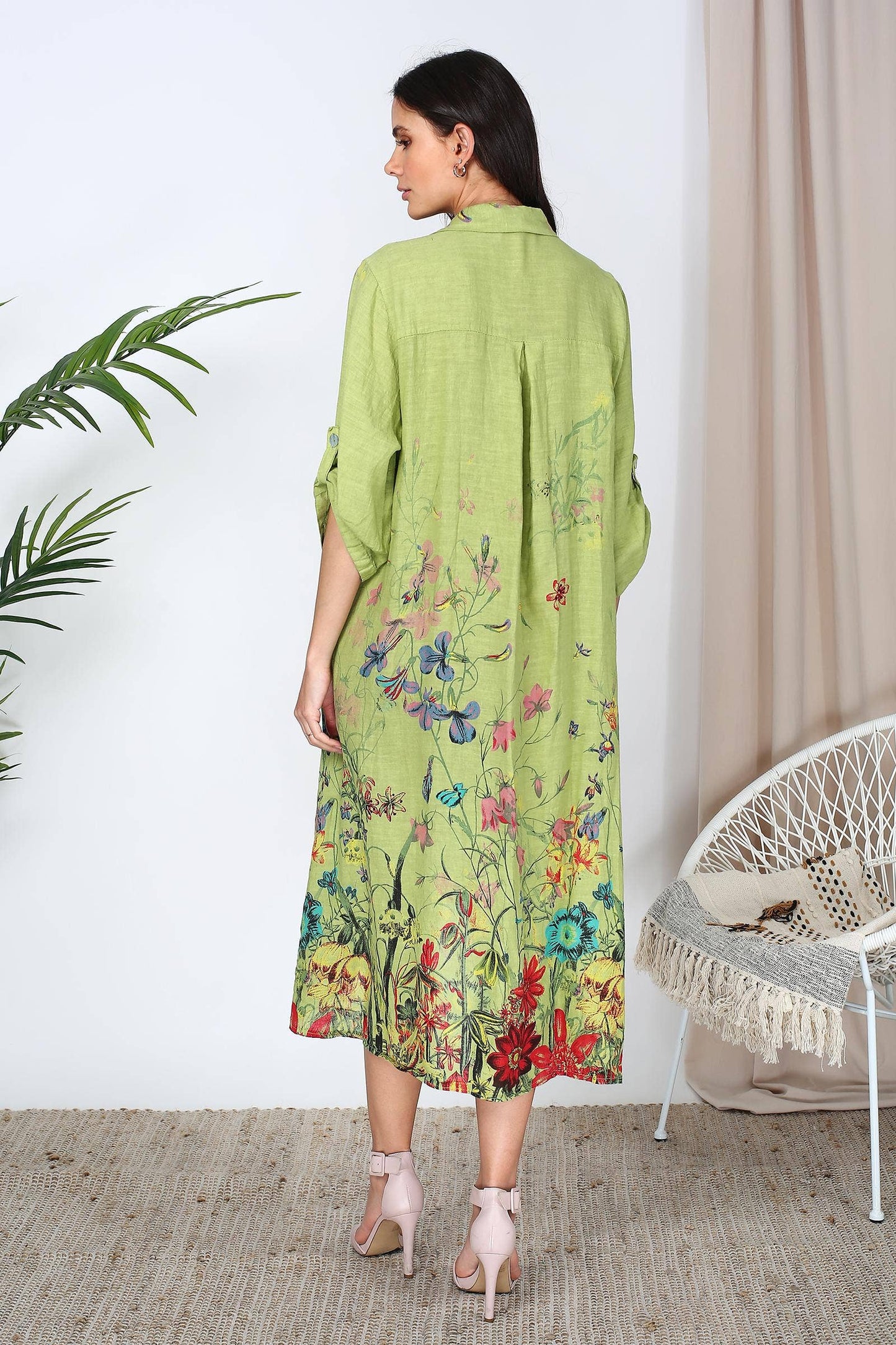 57517 LONG LINEN DRESS : APPLE