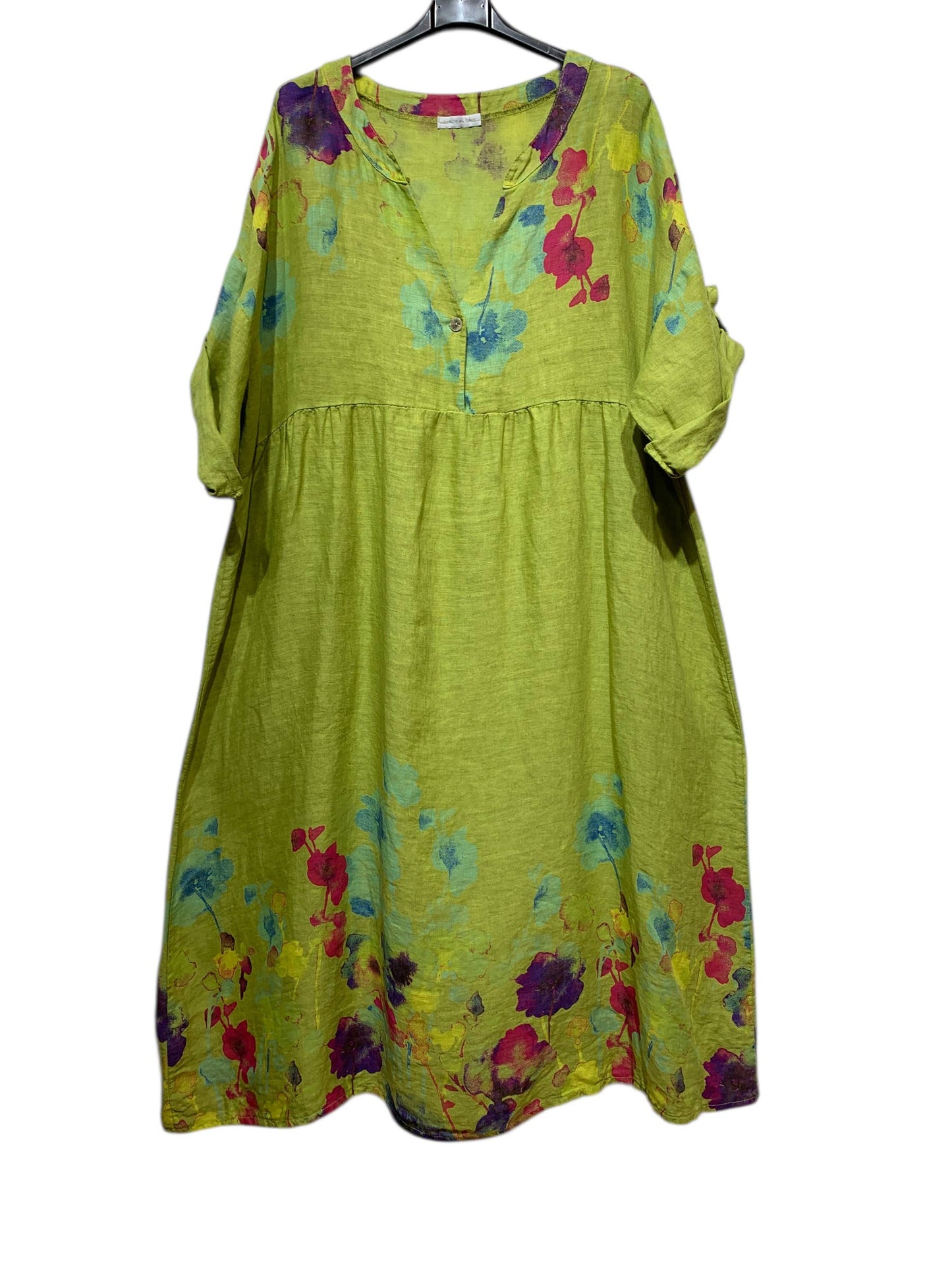 LINEN DRESS 1071 FLORAL PATTERN: ANISE