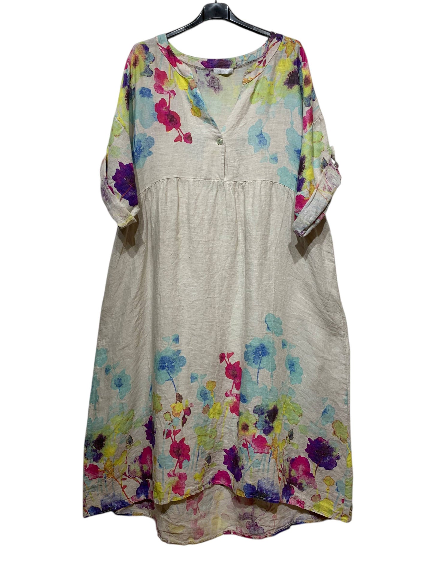 LINEN DRESS 1071 FLORAL PATTERN: ANISE