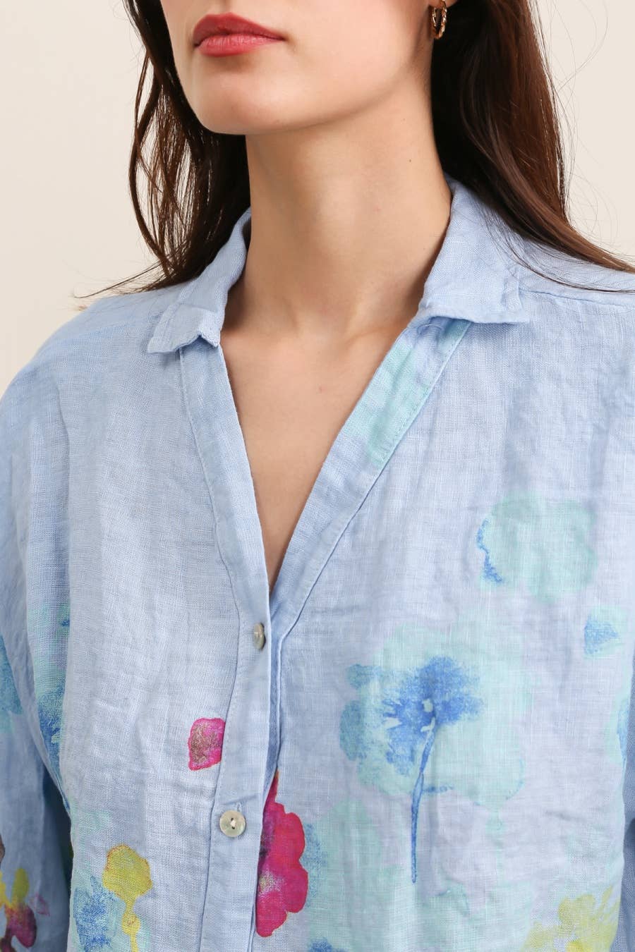 Floral print blouse 20984 100% linen: White