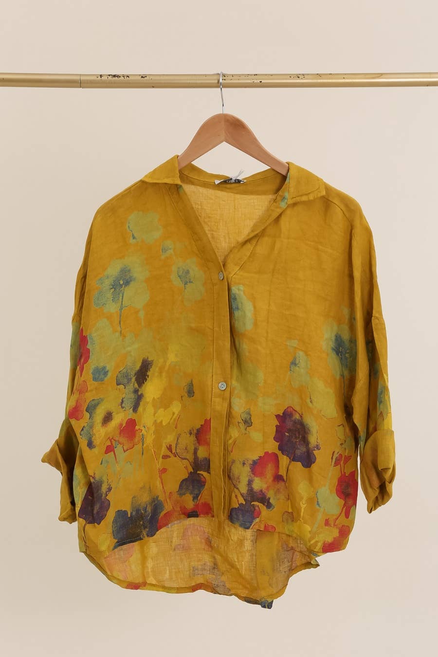 Floral print blouse 20984 100% linen: White