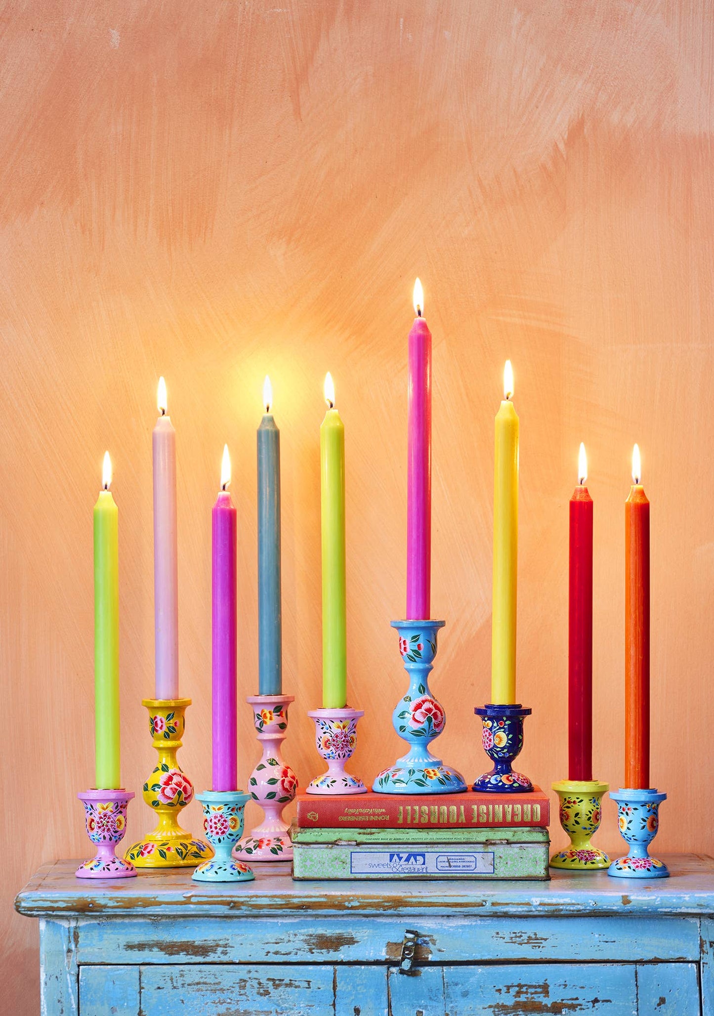 Large Hand Painted Kashmiri Candlestick holder