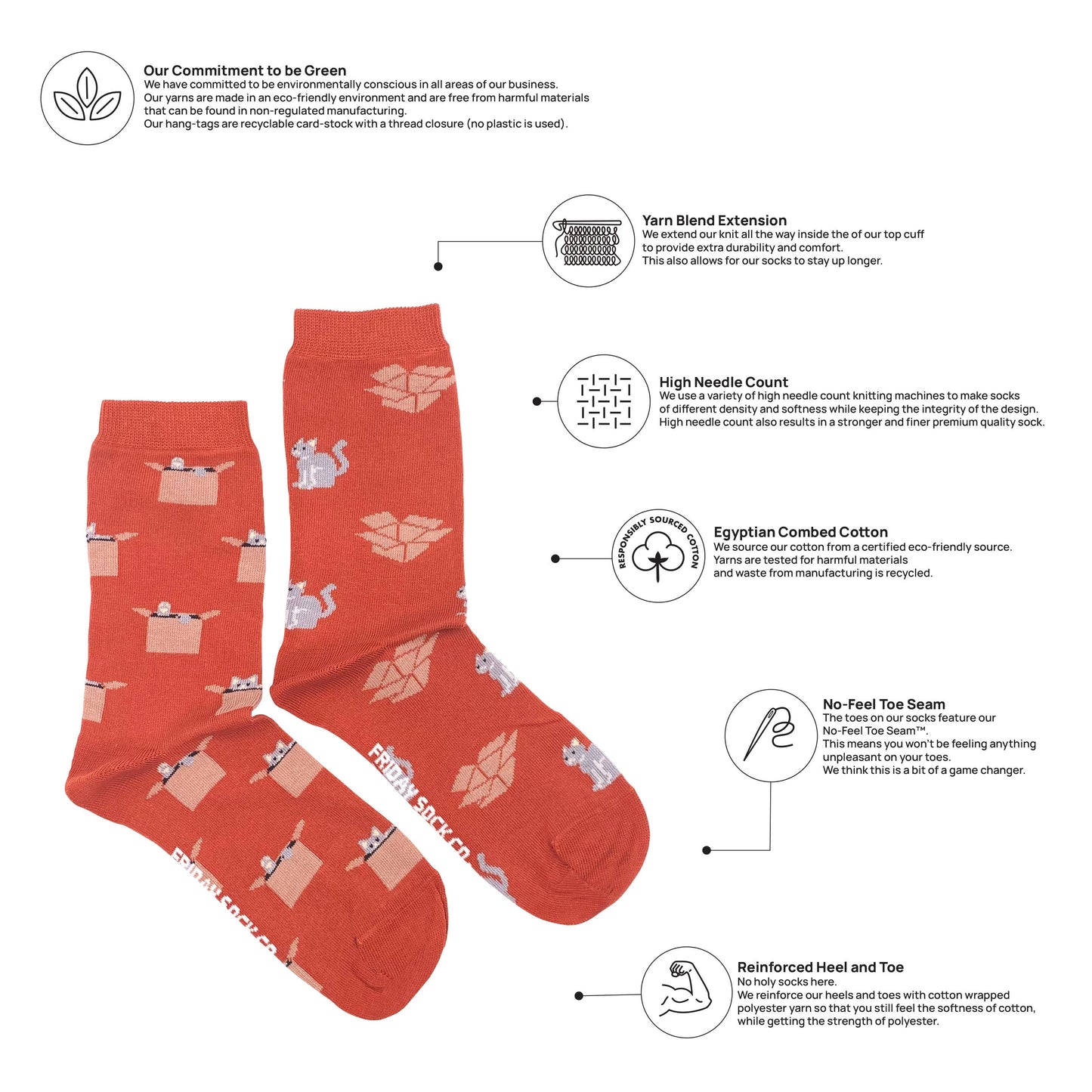 Women's Orange Cat & Box Socks: Women’s 5 – 10