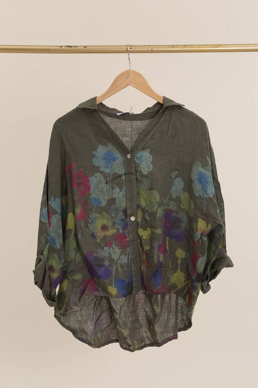 Floral print blouse 20984 100% linen: White