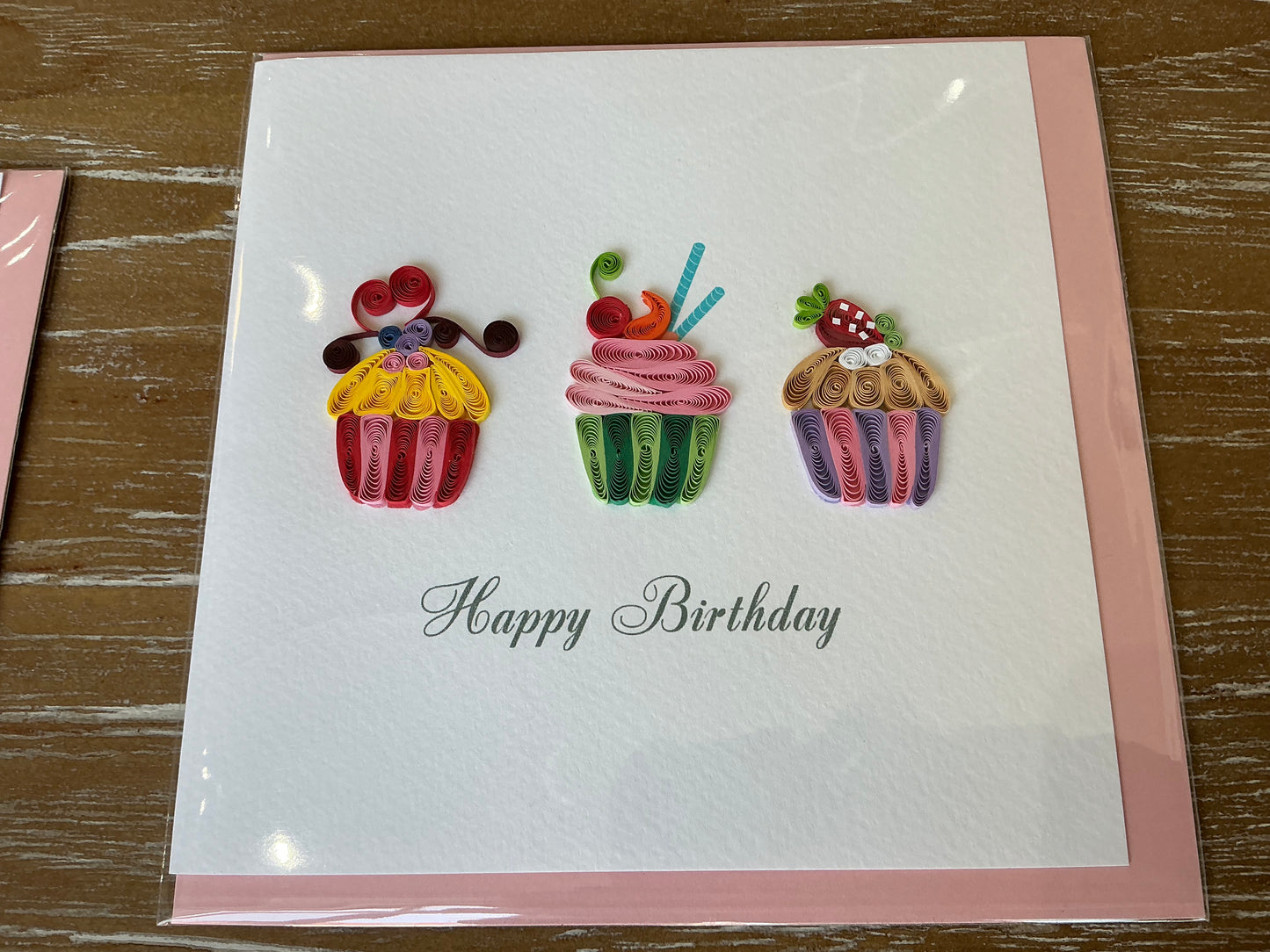 3 cupcake birthday hand made quilling card