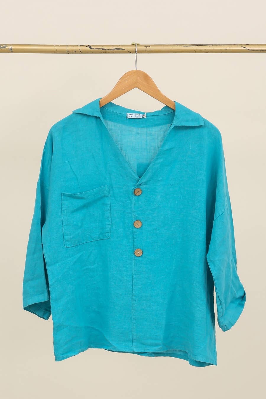 Linen blouse v-neck 68137 100% linen: Frog