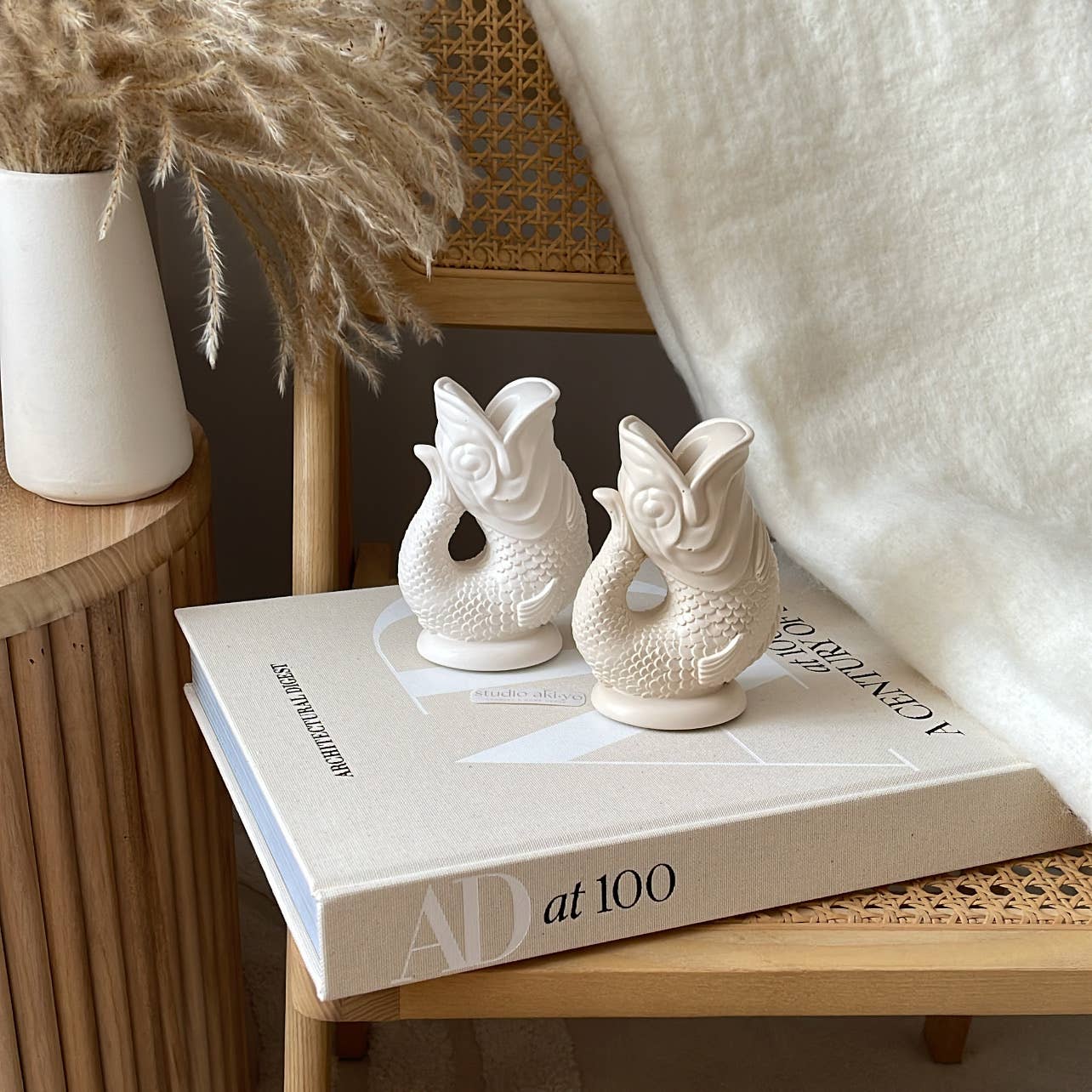 Koi Fish Taper Candle Holder | Minimalist Candlestick Holder: Cream White