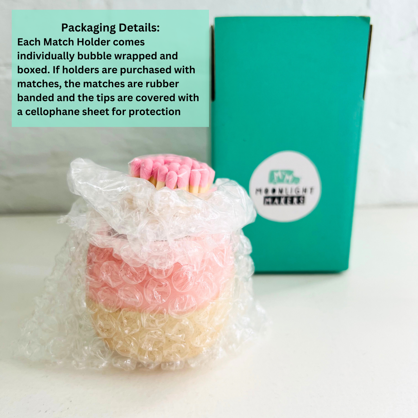 Ceramic Match Holders - PINK with 50 long matches