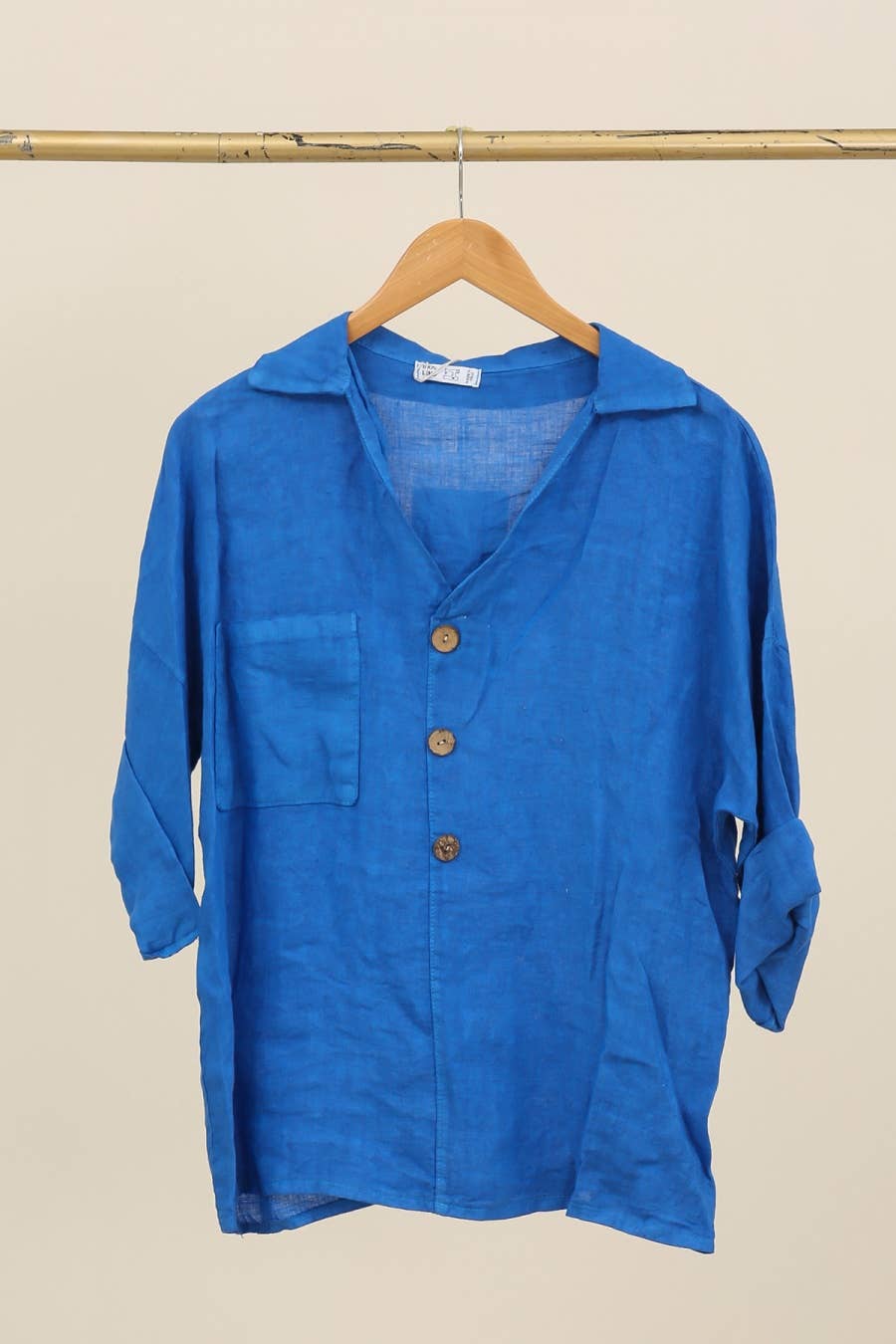 Linen blouse v-neck 68137 100% linen: Frog