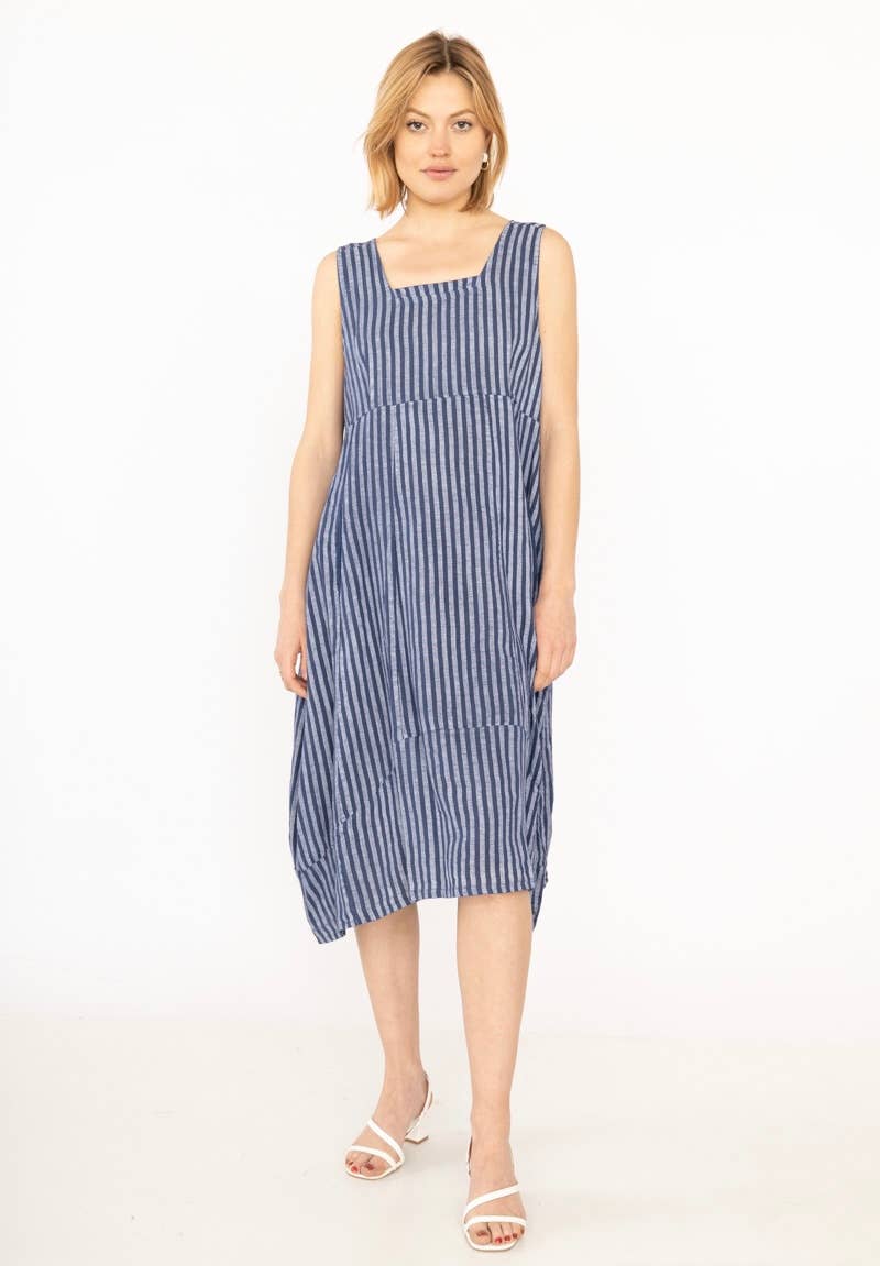 322 LINEN DRESS WITH VERTICAL STRIPES: GRANATA