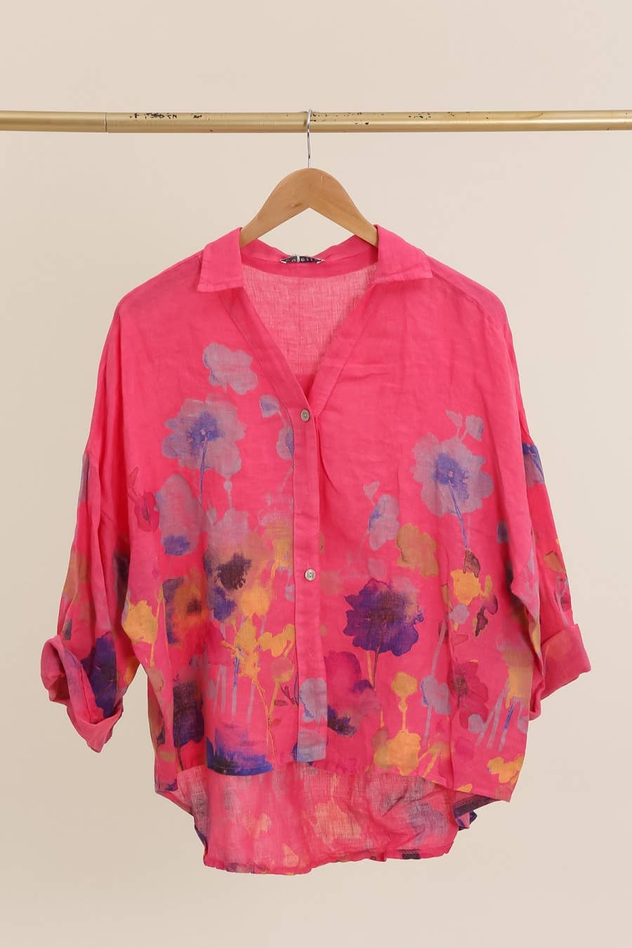 Floral print blouse 20984 100% linen: White
