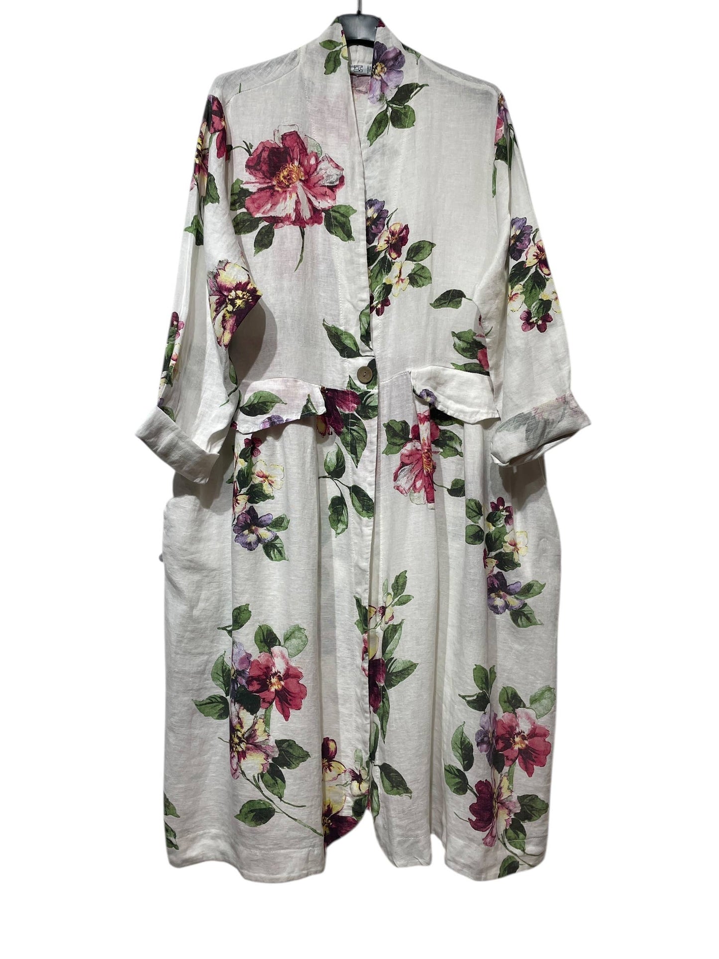 JACKET 1142 FLOWERS LINEN MATERIAL WITH POCKETS: Beige