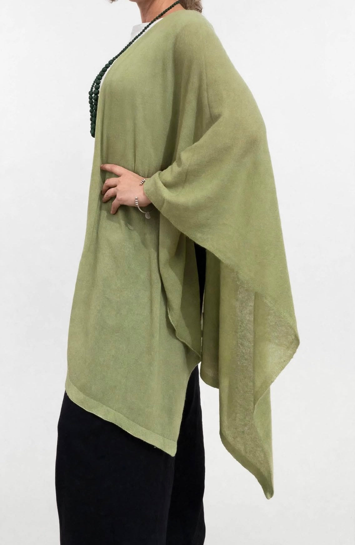 100% Cashmere Draped Long Wrap MOSS