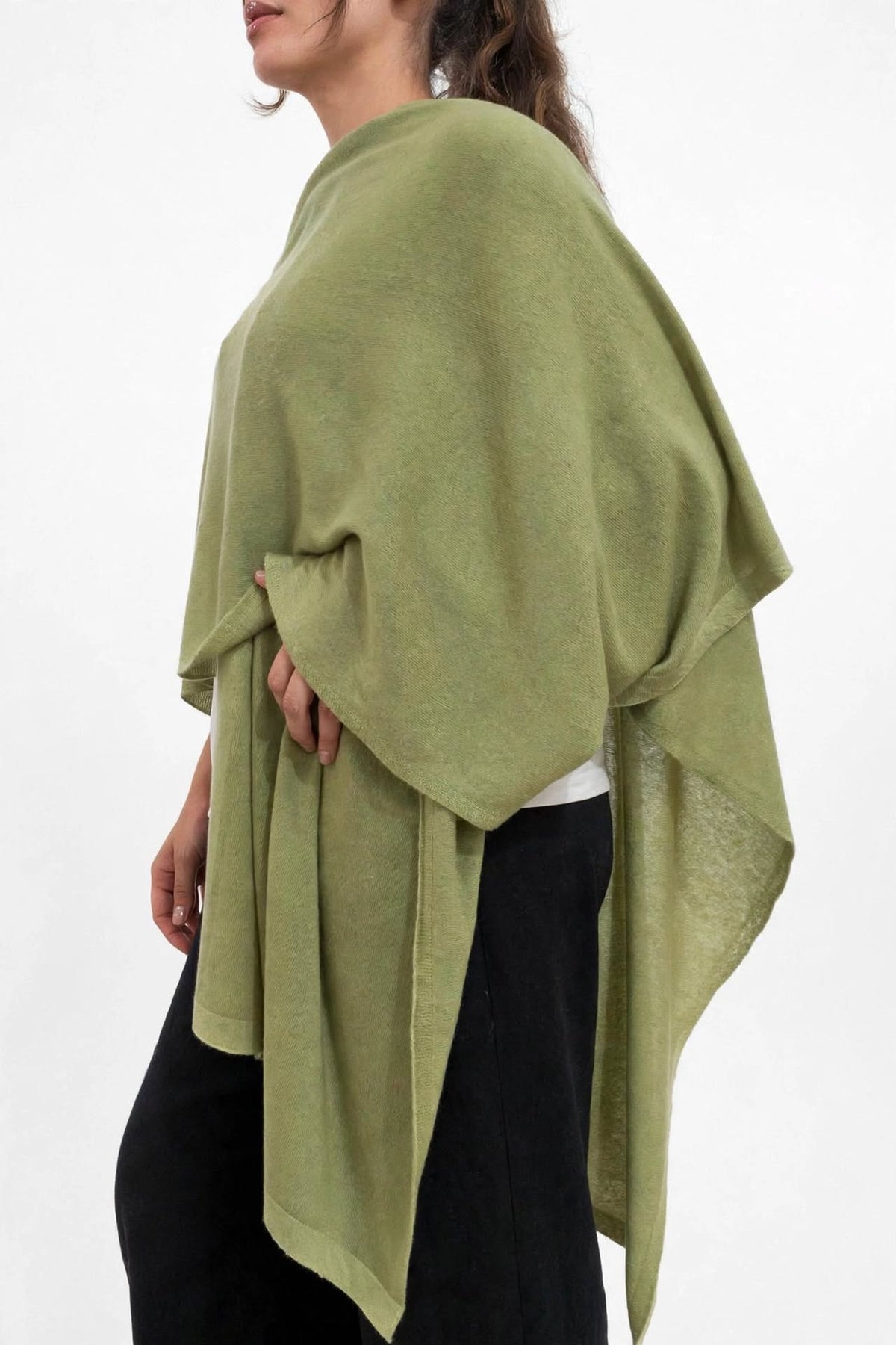 100% Cashmere Draped Long Wrap MOSS