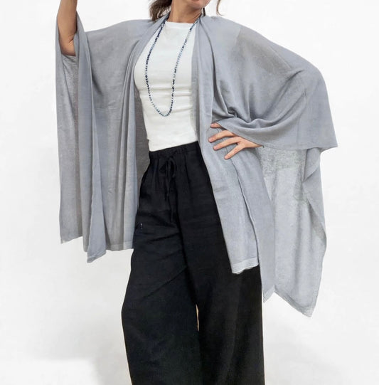 100% Cashmere Draped Long Wrap SILVER GREY