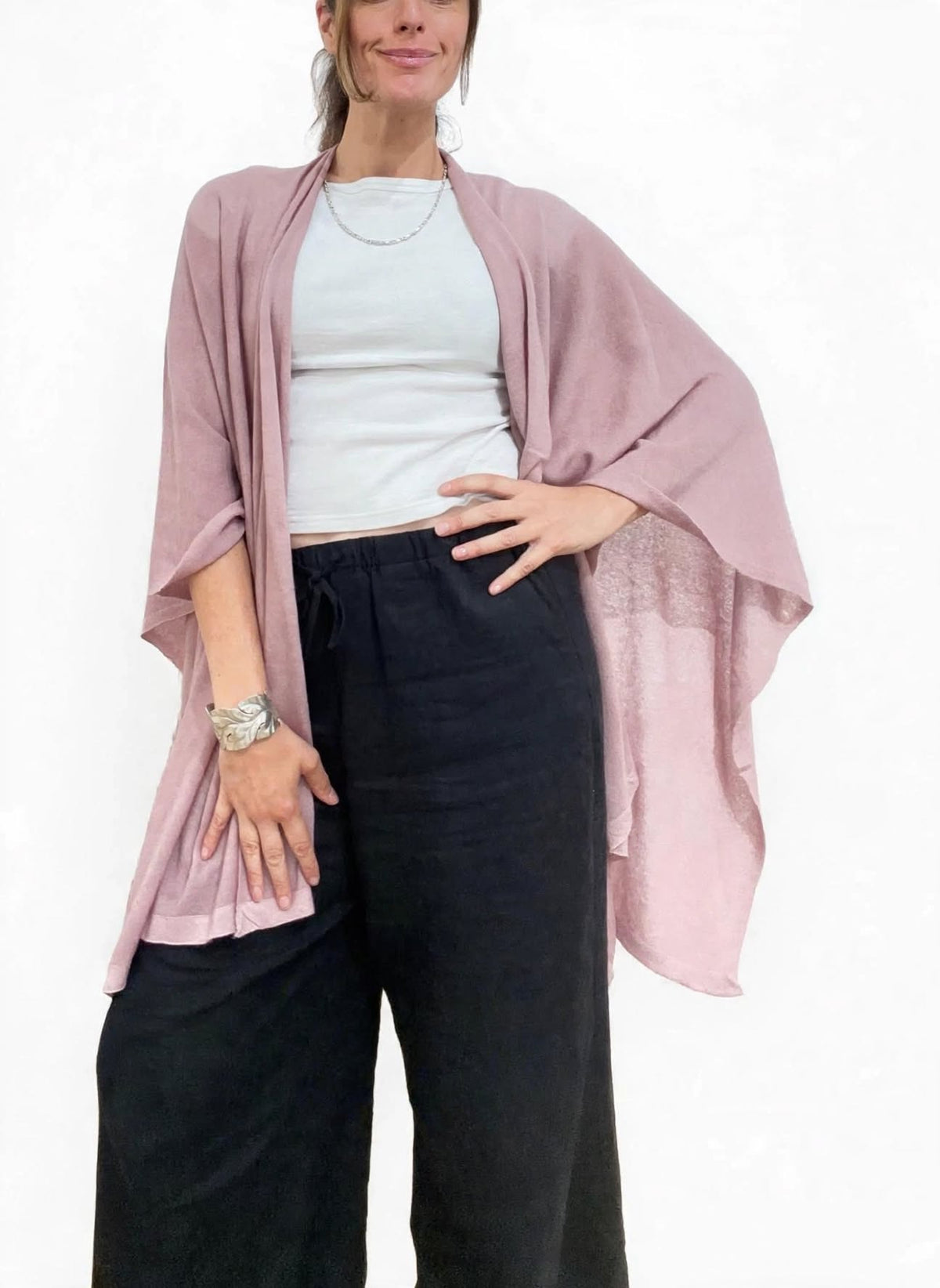 100% Cashmere Draped Long Wrap ROSE