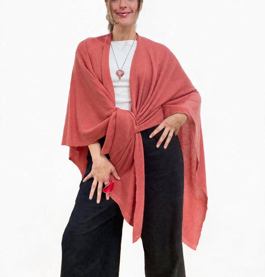100% Cashmere Draped Long Wrap CORAL