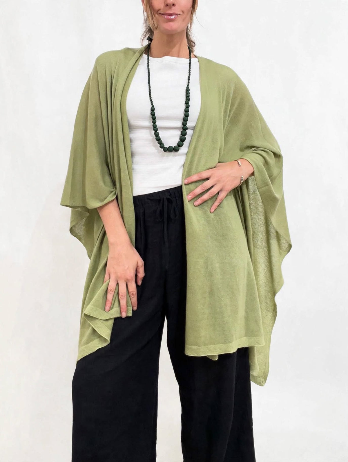 100% Cashmere Draped Long Wrap MOSS
