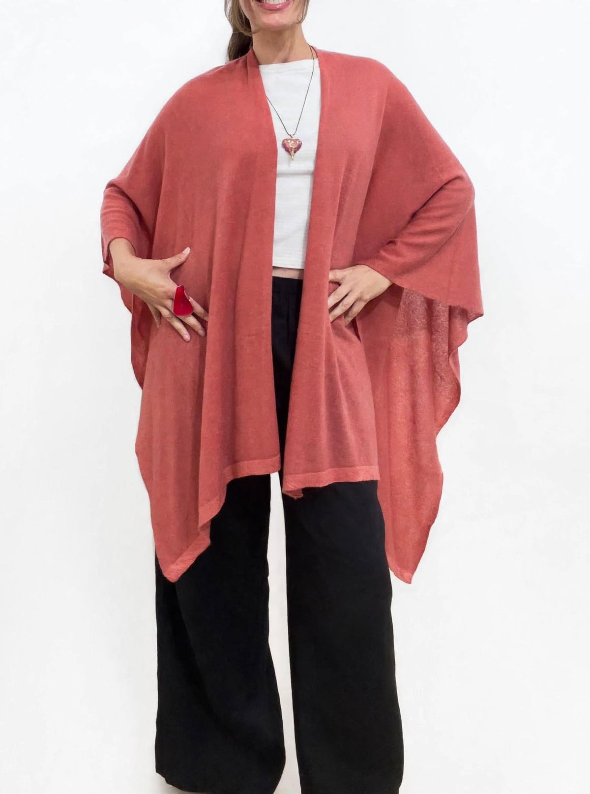 100% Cashmere Draped Long Wrap CORAL