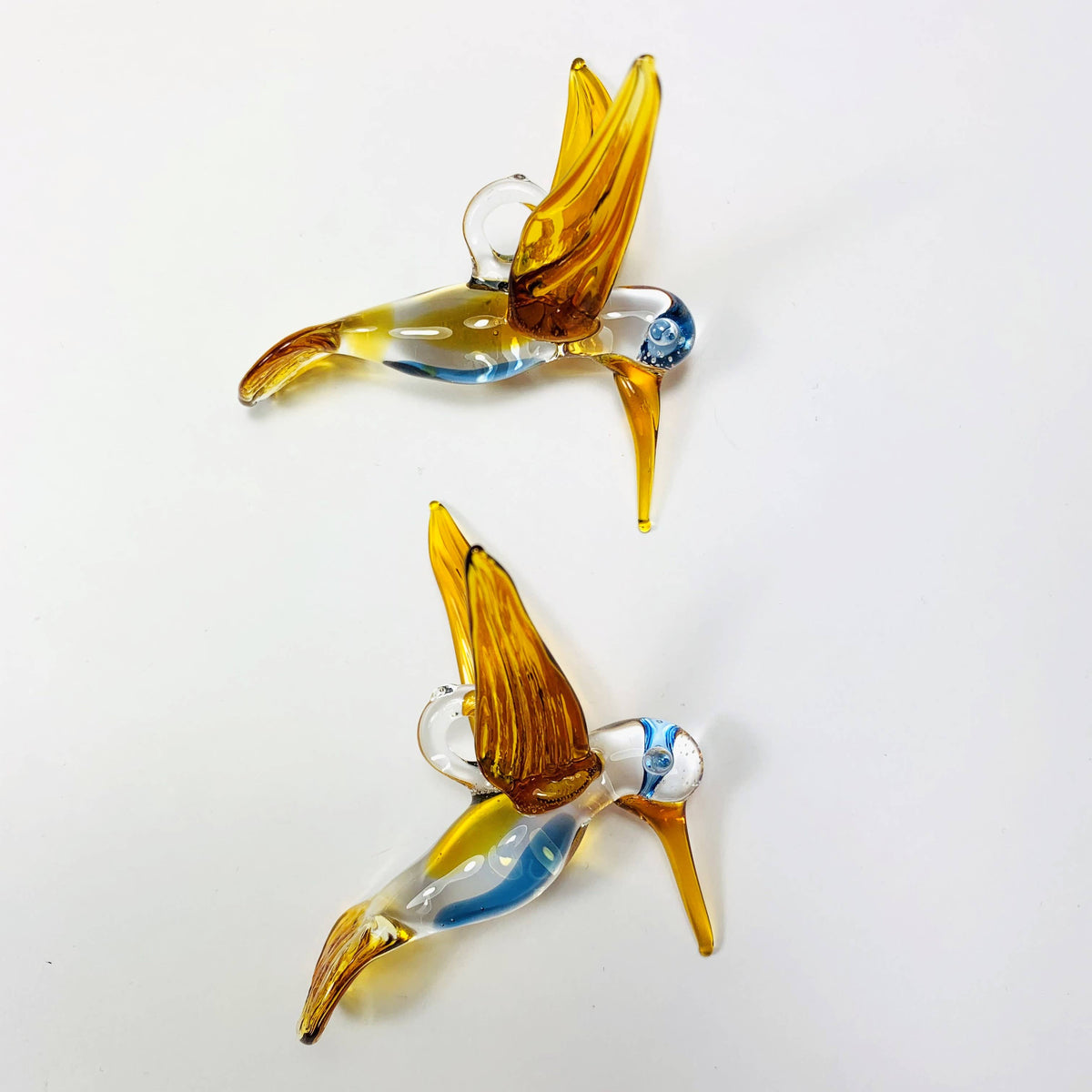 Blown Glass Ornament - Hummingbird Posing: Amber