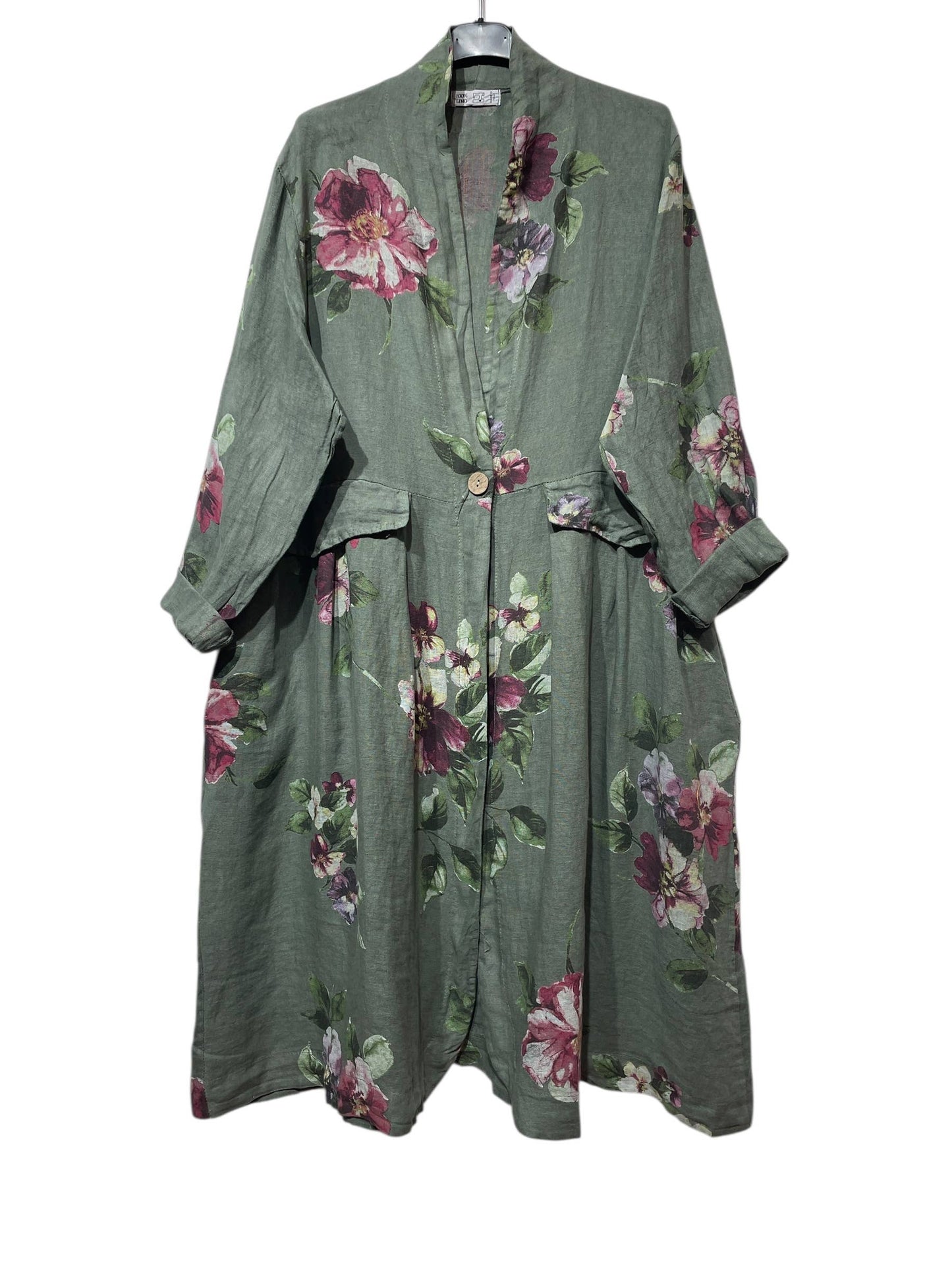 JACKET 1142 FLOWERS LINEN MATERIAL WITH POCKETS: Beige