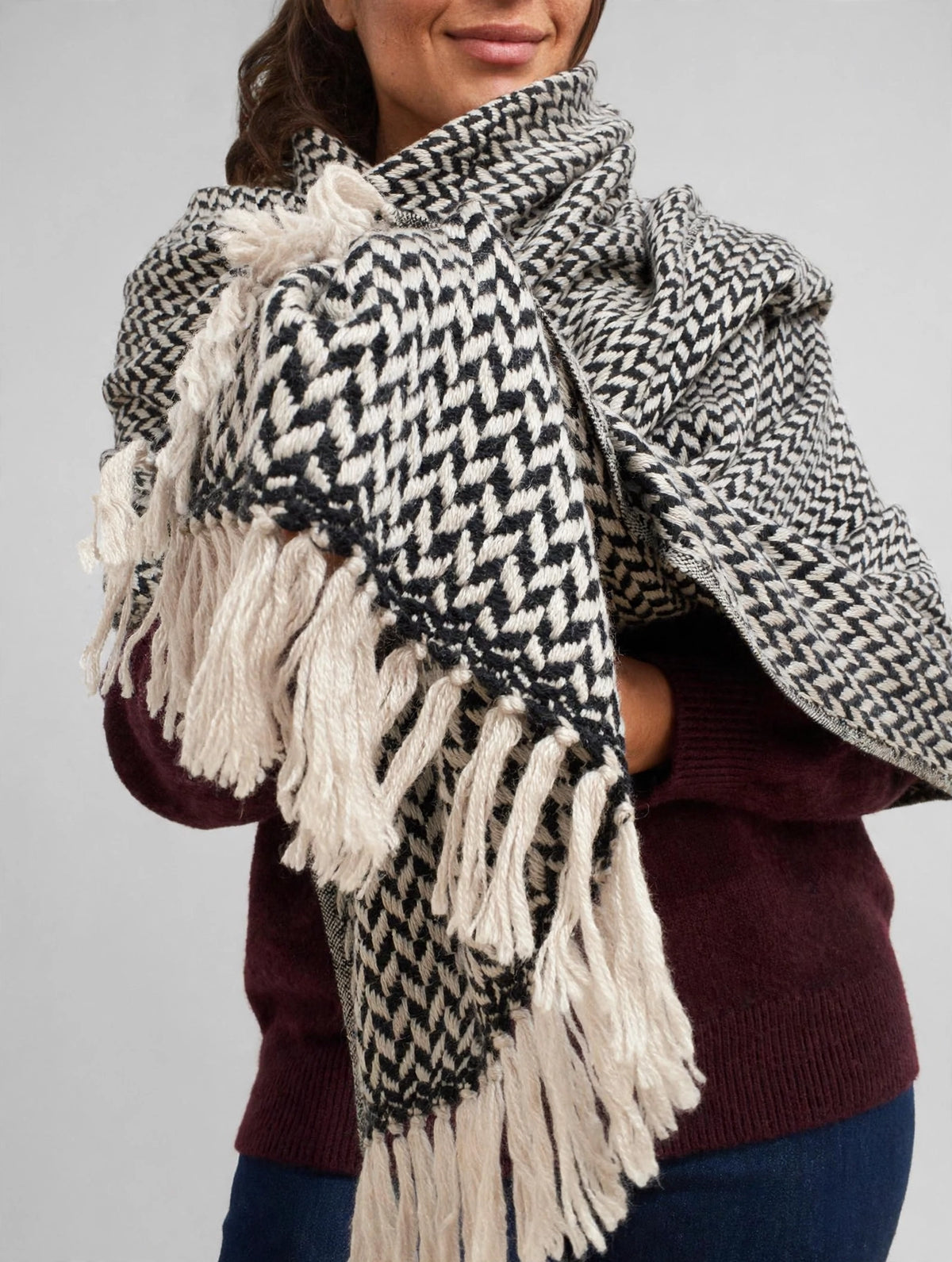 Cashmere black and grey scarf,  thick and warm.