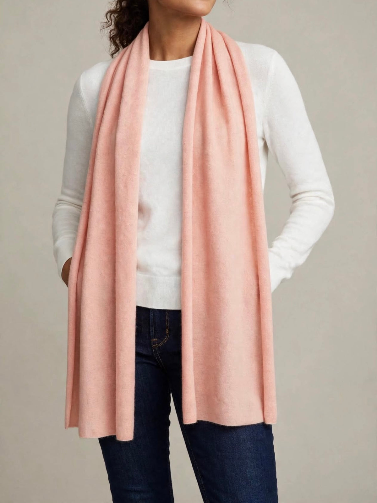 Solid cashmere knitted muffler pink
