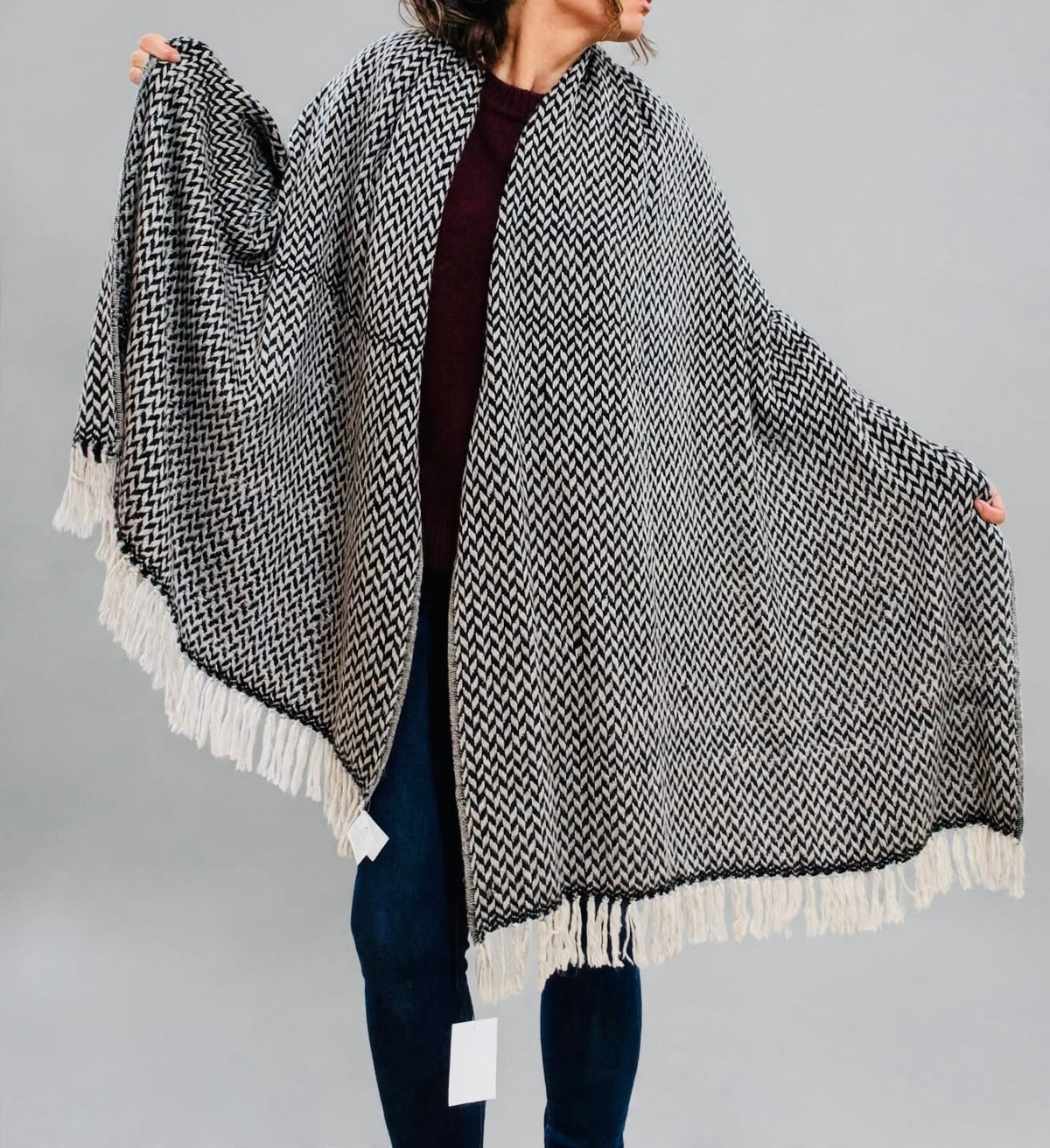 Cashmere black and grey scarf,  thick and warm.