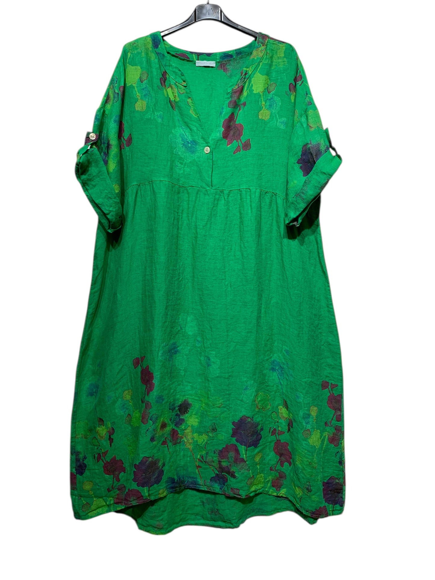LINEN DRESS 1071 FLORAL PATTERN: ANISE