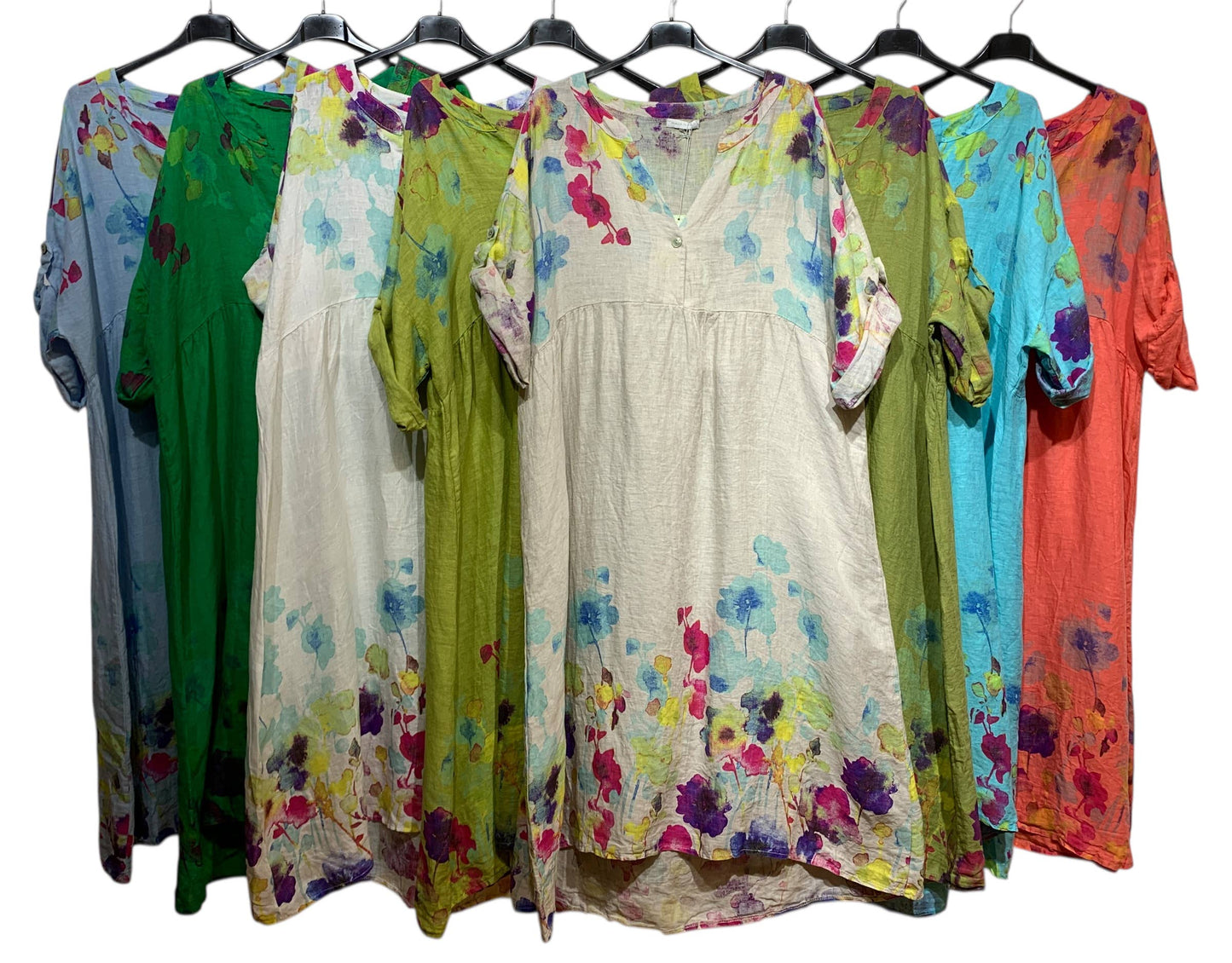 LINEN DRESS 1071 FLORAL PATTERN: ANISE