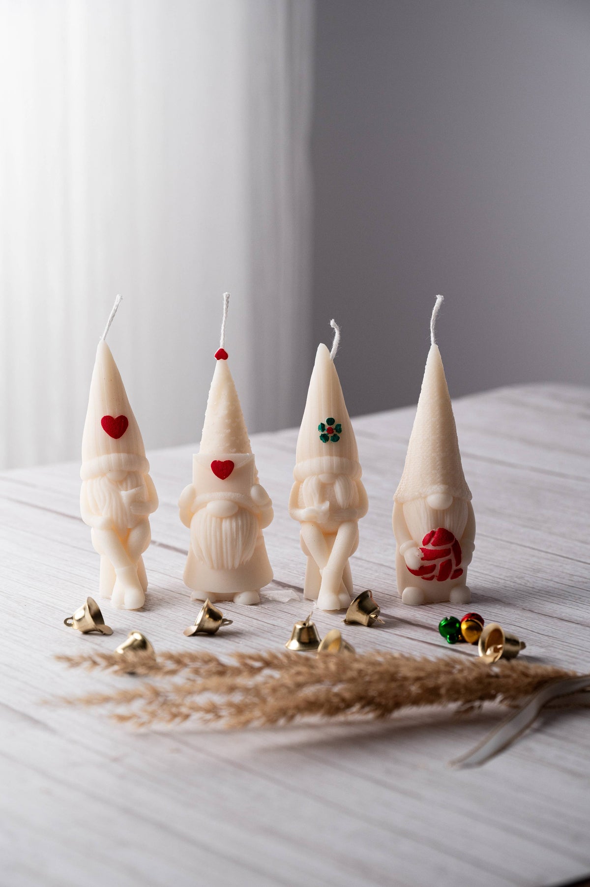 Mini Mini Cute Gnome Candle Set of 4!  In a pure raw  silk gift bag