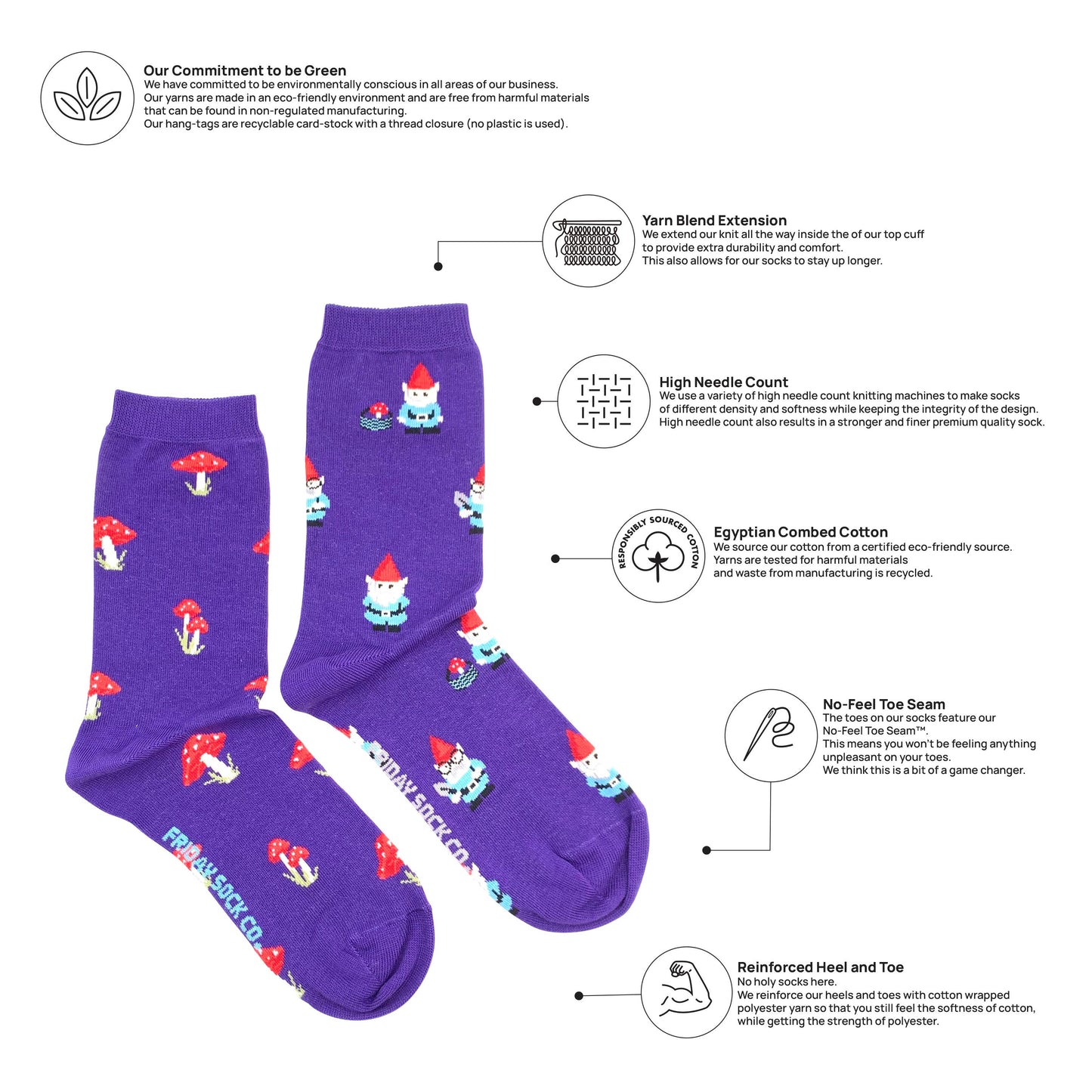 Women’s Gnome & Mushroom Socks: Women's 5 - 10