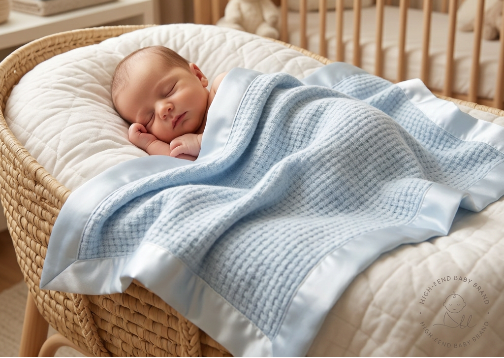 Waffle Baby Blue Pure Cashmere Baby Blanket Blue