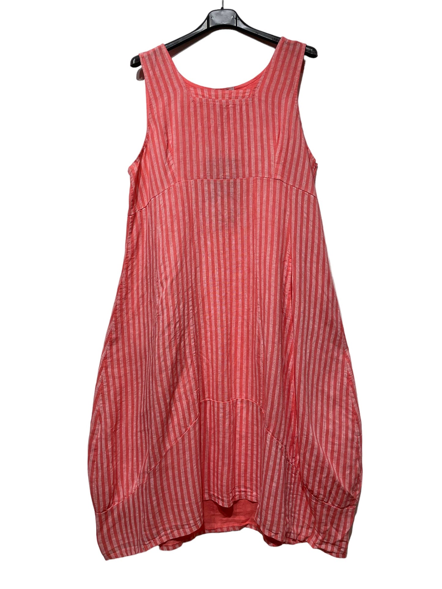 322 LINEN DRESS WITH VERTICAL STRIPES: GRANATA