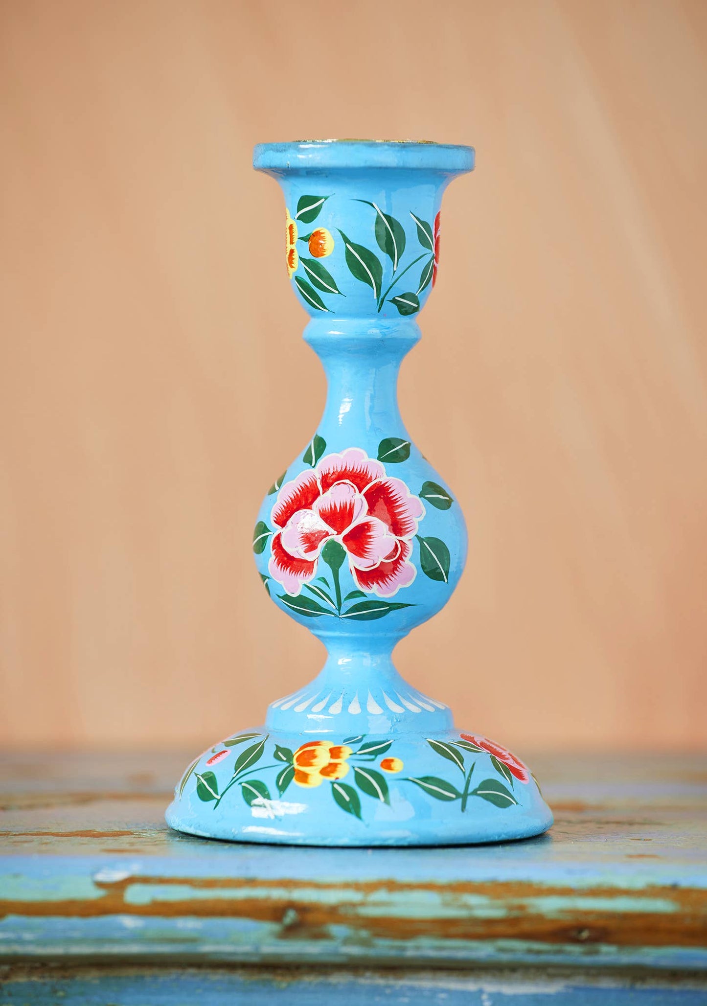 Large Hand Painted Kashmiri Candlestick holder