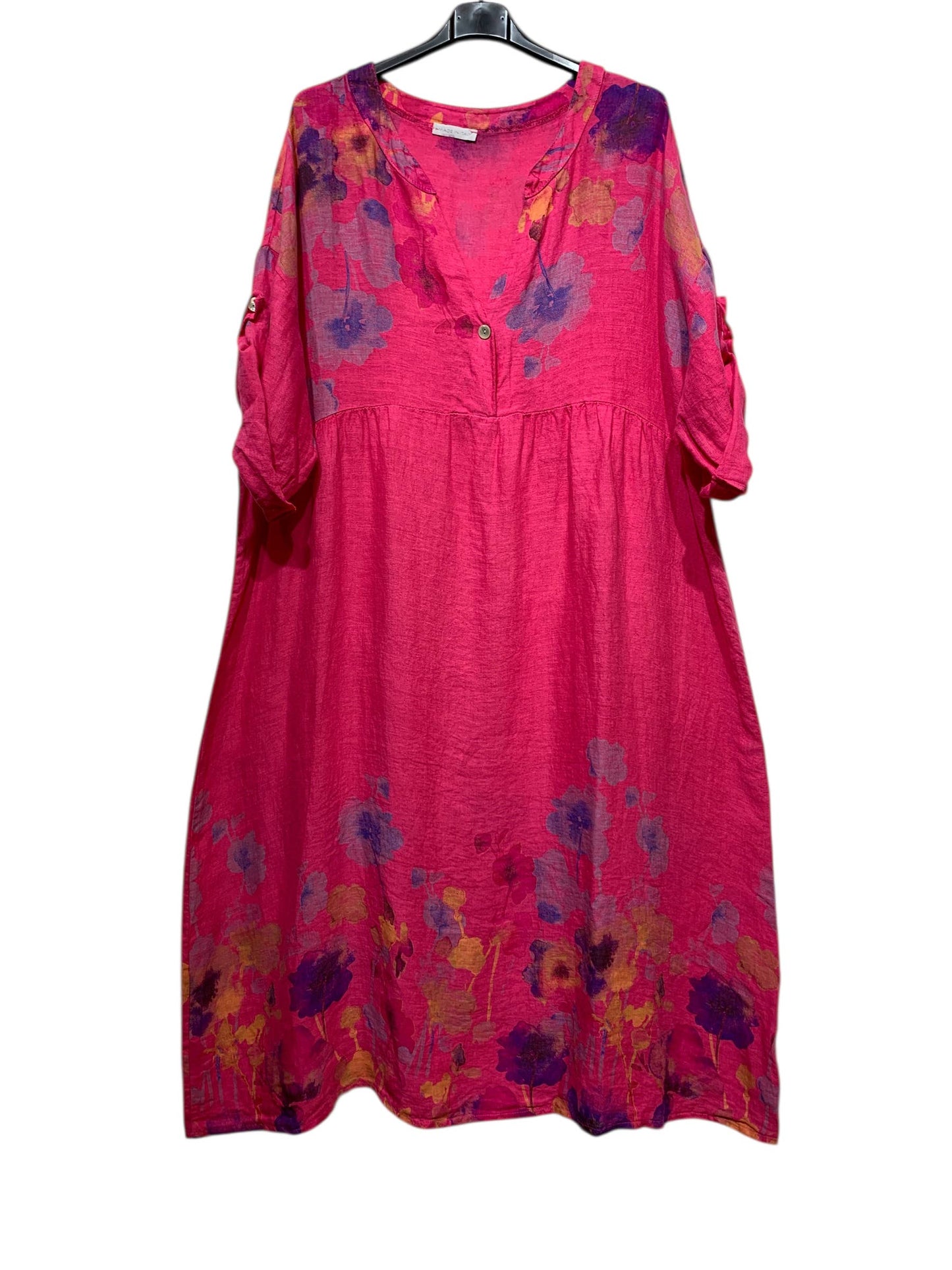LINEN DRESS 1071 FLORAL PATTERN: ANISE