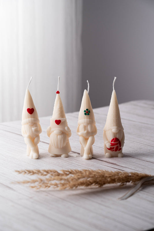 Mini Mini Cute Gnome Candle Set of 4!  In a pure raw  silk gift bag