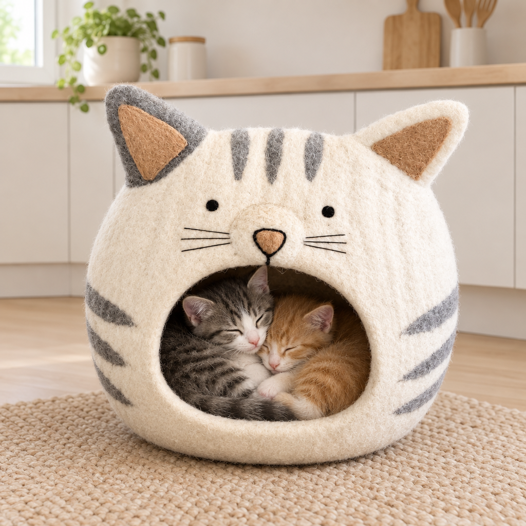 Pet Cave Beds - 100% Pure Wool  (Cat Face)