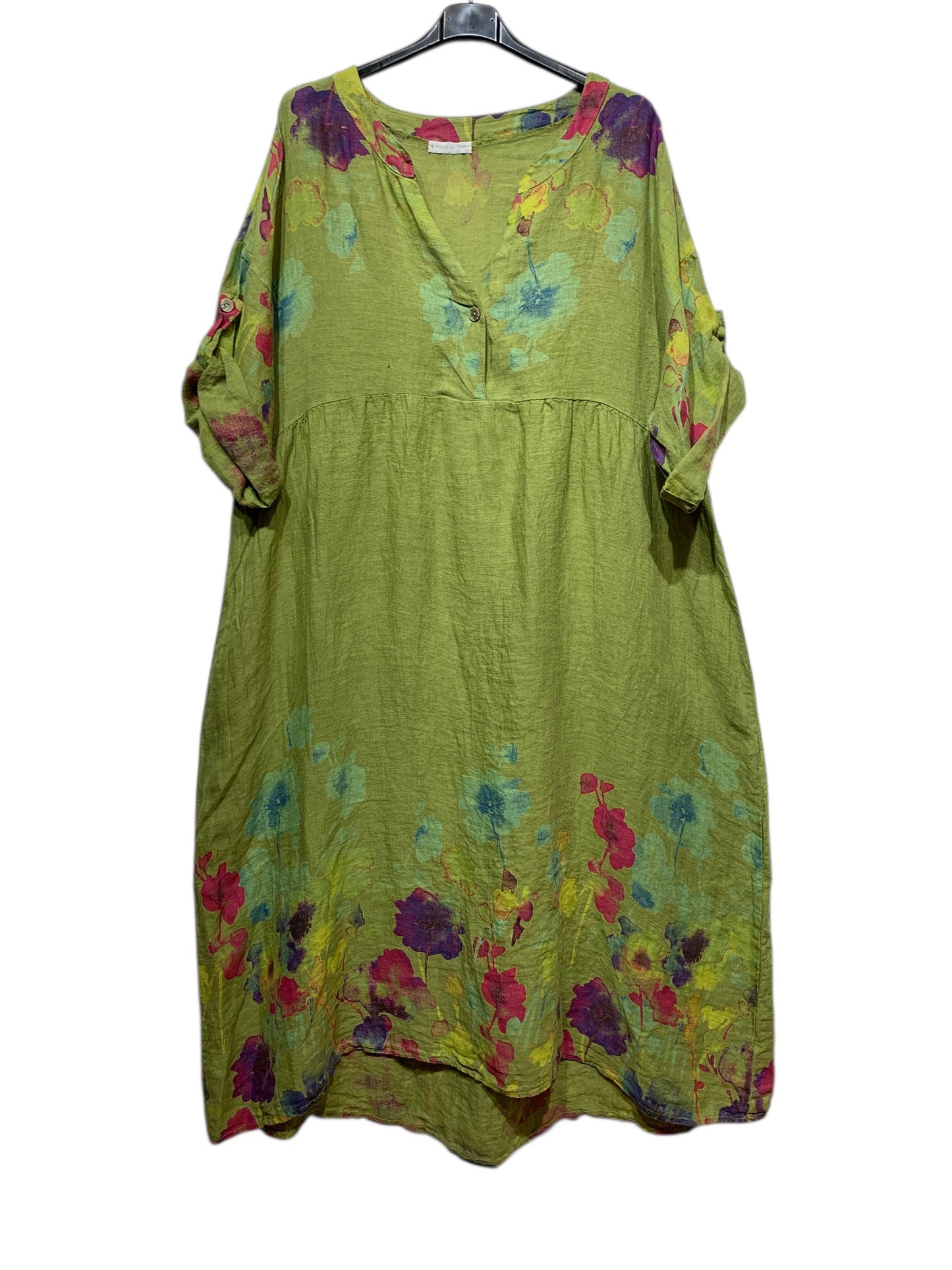 LINEN DRESS 1071 FLORAL PATTERN: ANISE
