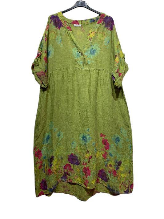 LINEN DRESS 1071 FLORAL PATTERN: ANISE
