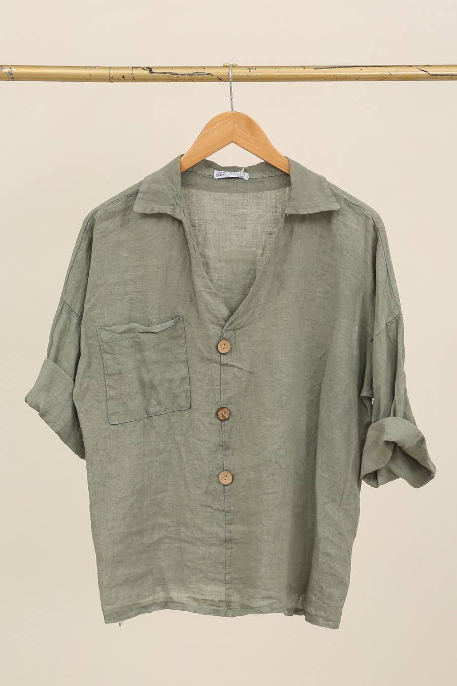 Linen blouse v-neck 68137 100% linen: Frog