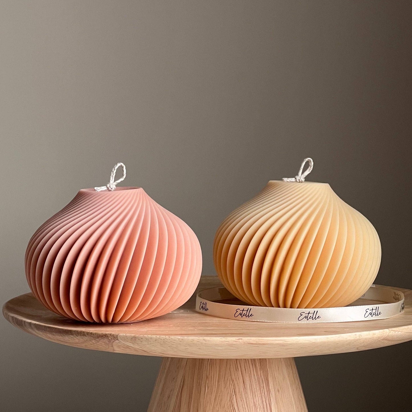 Handmade Spiral Soy Wax Candle: Minimalist Home Decor: Nude / Unscented