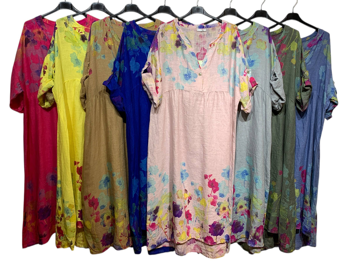 LINEN DRESS 1071 FLORAL PATTERN: CORAL