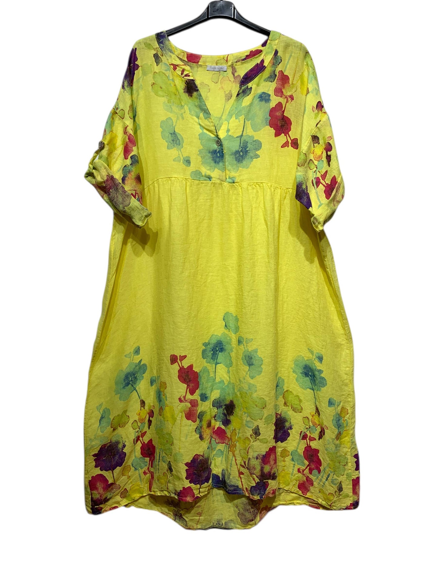 LINEN DRESS 1071 FLORAL PATTERN: ANISE