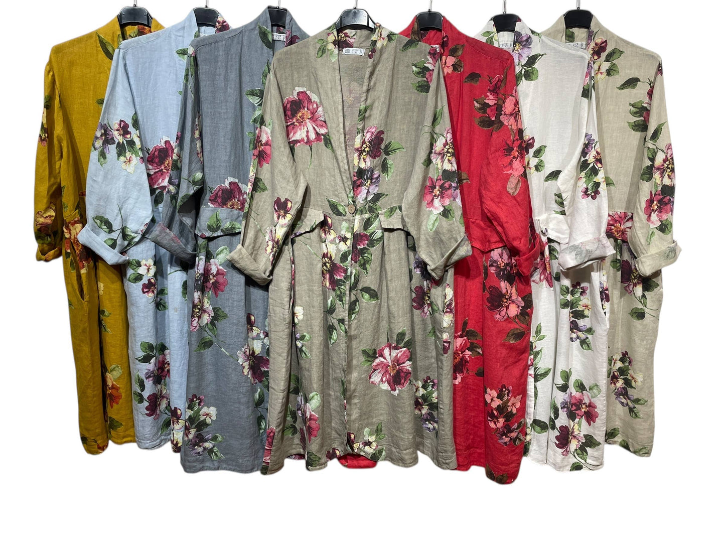 JACKET 1142 FLOWERS LINEN MATERIAL WITH POCKETS: Beige
