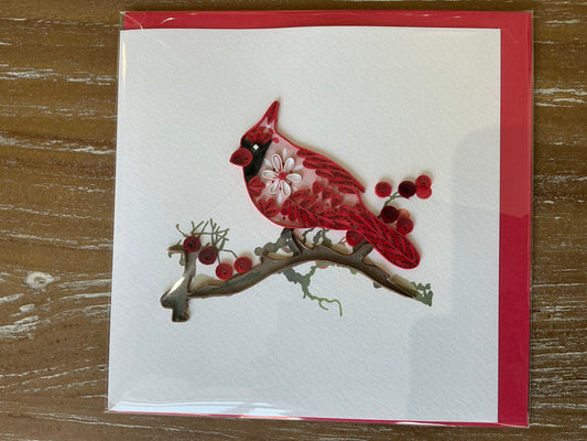 Cardinal bird hand made quilling card
